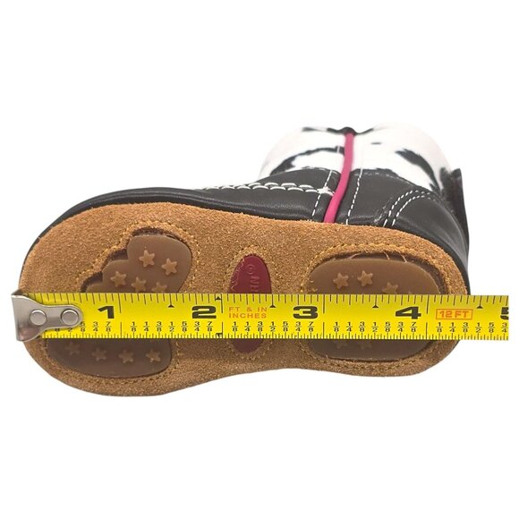 Lil Boot Barn Baby Cow Print Western Boots Size 2 Black/White Faux Leather & Can - Picture 16 of 16